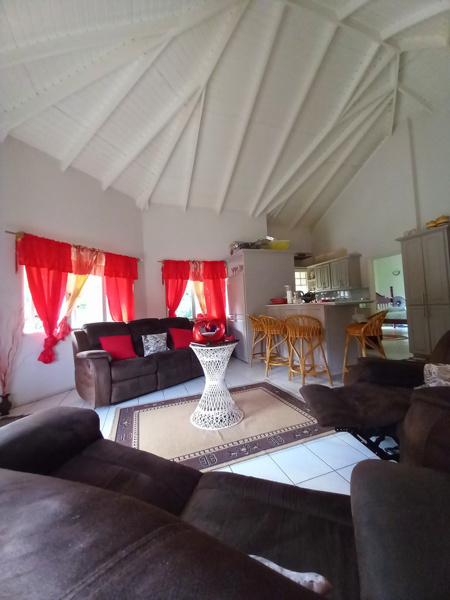 Spacious open living room with vaulted ceilings