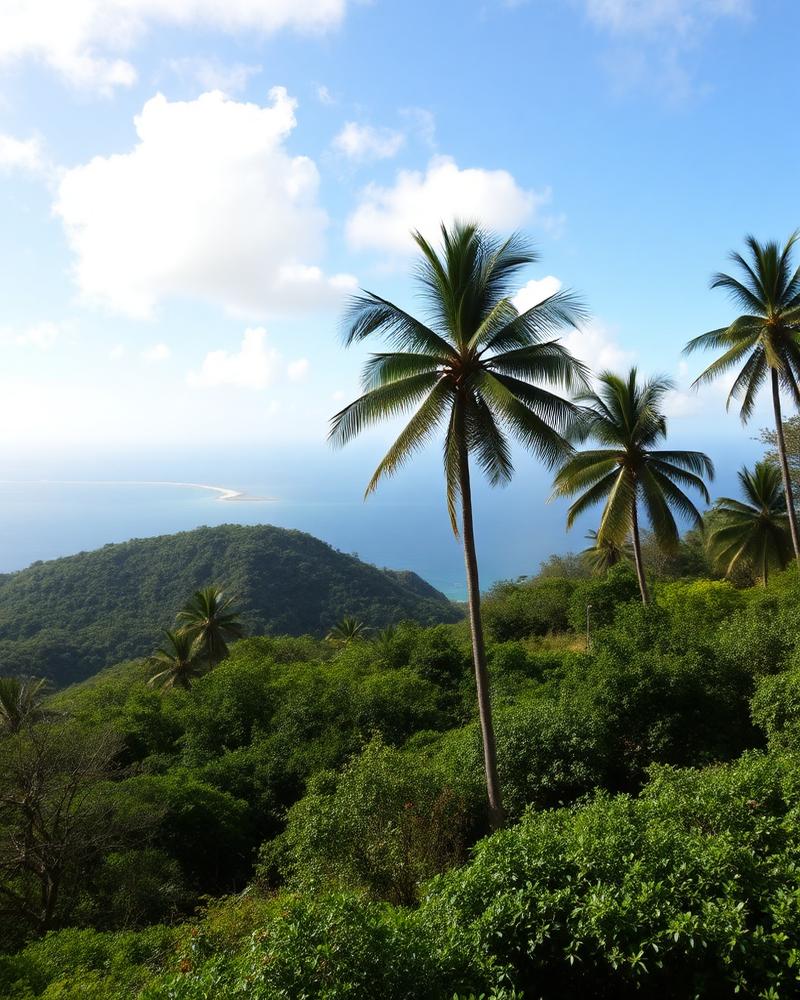 Tropical hillside land overlooking the Caribbean sea